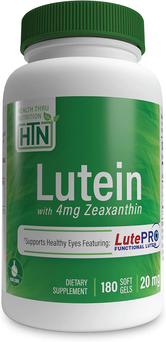 Lutein 20mg with Zeaxanthin 4mg 180 Softgels | All-Trans Marigold Extract in Nature Identical 5:1 Ratio | Supports Healthy Eye, Skin and Brain | Non-GMO Soy & Gluten Free | by Health Thru Nutrition