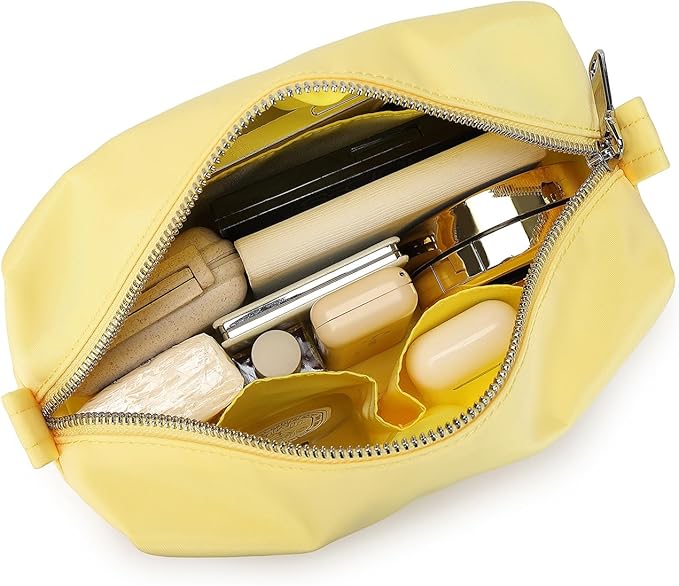Organizer Bag Lightweight Cosmetic Bag with Ring Clasp Perfect Travel Makeup Bag for Women nylon Stand Up Design (Yellow/Nylon)
