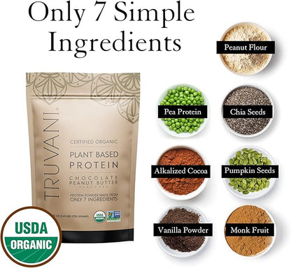 Truvani Vegan Pea Protein Powder | Chocolate Peanut Butter | 20g Organic Plant Based Protein | 20 Servings | Keto | Gluten & Dairy Free | Low Carb | No Added Sugar