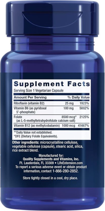Life Extension Homocysteine Resist - For Heart & Brain, Cognitive Health Support Supplement – Vitamin B2, B6 & B12 + Folate - Once-Daily, Non-GMO, Gluten-Free - 60 Vegetarian Capsules