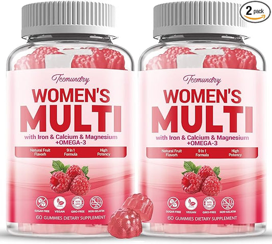 Sugar-Free Womens Multivitamin Gummies - High Absorption Multivitamin for Women Gummy with Omega-3, Astaxanthin, Calcium, Iron, Vitamin A, C, D3, K2, E, B6, B12 - Supports Skin, Hair, Energy, Immune
