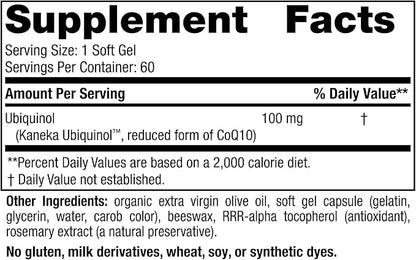 Nordic Naturals Nordic CoQ10 Ubiquinol - 60 Mini Soft Gels - 100 mg Coenzyme Q10 (CoQ10) Ubiquinol - Heart & Brain Health, Cellular Energy Production, Antioxidant Support - Non-GMO - 60 Servings