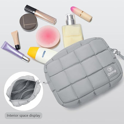 Quilted Cosmetic Bag, Puffer Makeup Bags, Crossbody Purses for women,Cute Travel Toiletry Bag for Women (Grey)