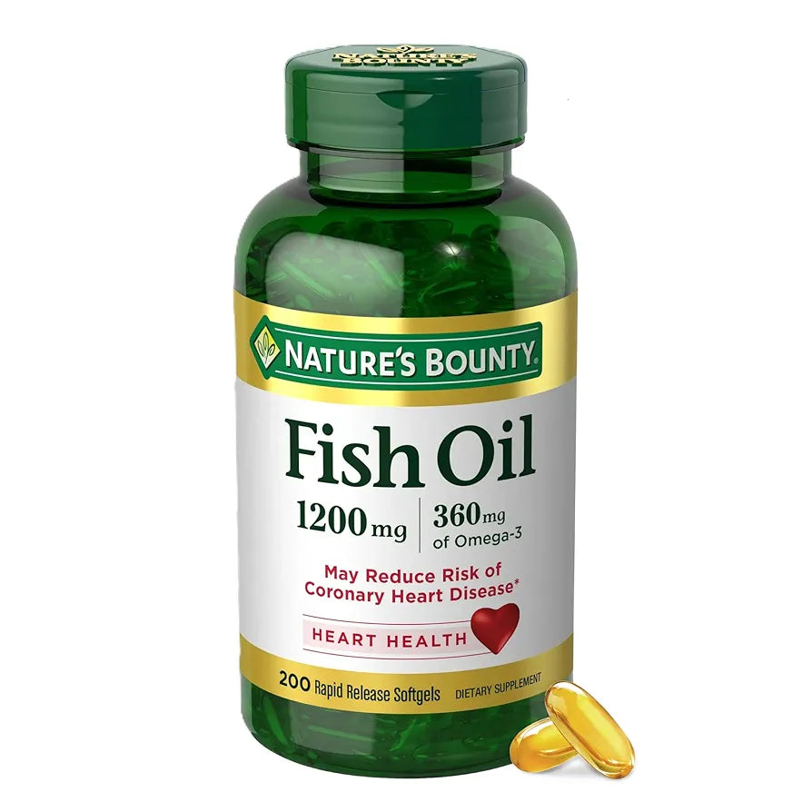 Nature's Bounty Fish Oil Omega 3 Supplements - Supports Heart Health, 1200 Mg Fish Oil, Omega-3, 200 Softgels