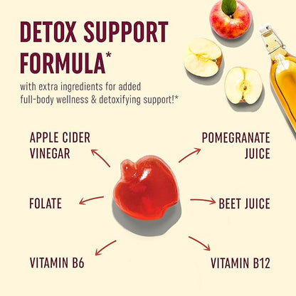 Organic Apple Cider Vinegar Gummies for Digestion, Detox & Immunity & Support with ACV | with The Mother, Vitamin B6, B12 & Folate | Vegan, 500MG | 60 Ct