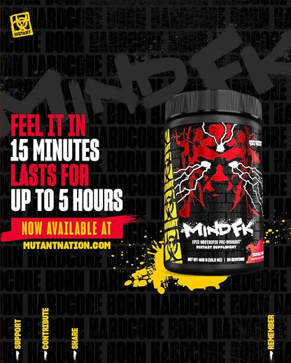 Mutant Mind FK - Epic Nootropic Pre-Workout - Brain Supplement for Mental Focus - 20 Serve - Tropical Punch - 460g