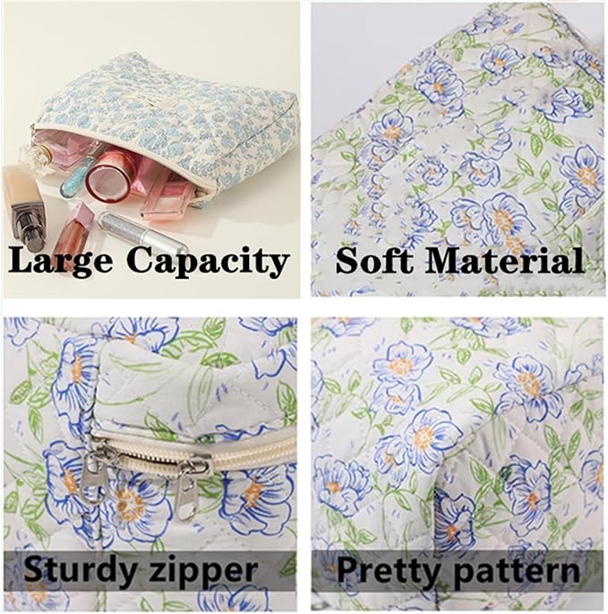 Quilted Makeup Bag,Bow Makeup Bag,Cotton Makeup Bag Set for Women,Travel Makeup Bag,Large Toiletry Cosmetic Bag Makeup Bag Organizer for Women Girls (M5-1PC)