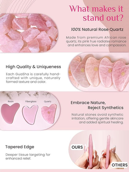 Rena Chris Gua Sha Facial Tools-Ergonomic Rose Quartz Gua Sha for Face Massage, Jawline Sculpting & Puffiness Reduction with Silicone Case (Pink)