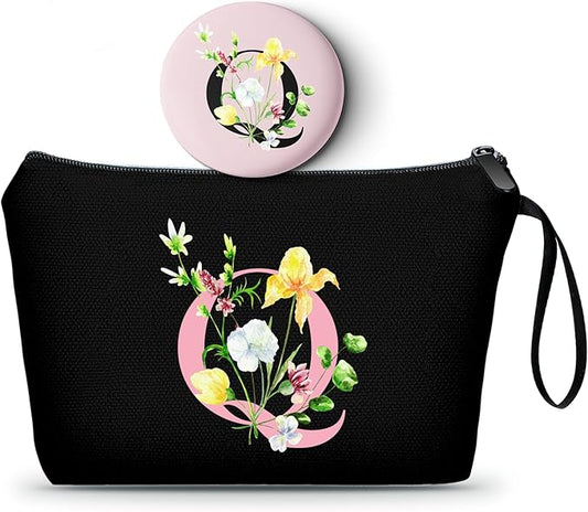 SEAMOON Women Birthday Unique Initial Funny Gifts for Teenage Girl Sister Friends Bridesmaid Personalized Travel Make up Cosmetic Bag with Mirror Valentines Mothers Day Christmas Graduation Q