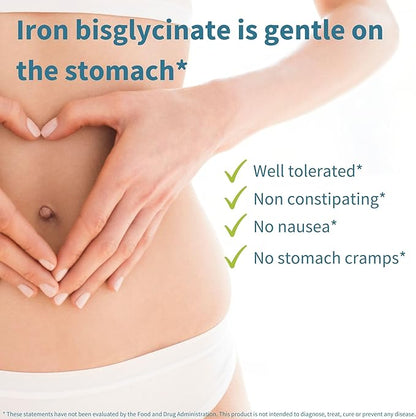 High Absorption Chelated Iron Bisglycinate 20mg with Vitamin C, 6 Month Supply, Iron, Gentle Formula, Clean Label & Targeted Release, for Women and Men, One Daily, Vegan, 180 Tablets, by Igennus
