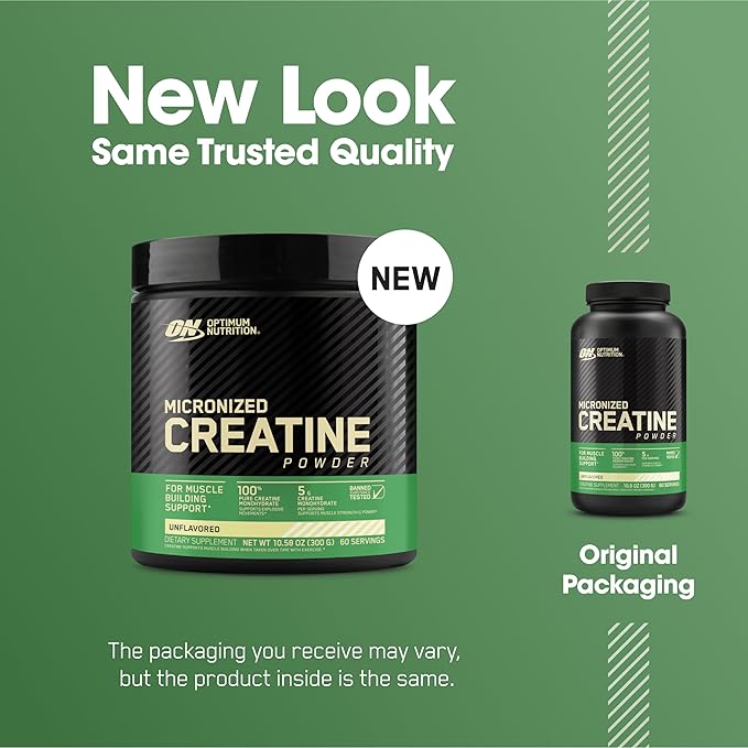 Optimum Nutrition Micronized Creatine Monohydrate Powder, Unflavored, 60 Servings, 300 Grams