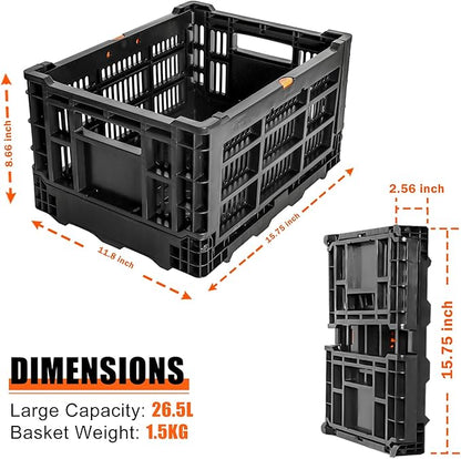 Bike Foldable Rear Basket, Rear Bicycle Cargo Rack, Ebike Storage Rear Basket with Large Capacity, Cargo Net and Rainproof Cover, Easy to Install. Resistant to Heat & Corrosion