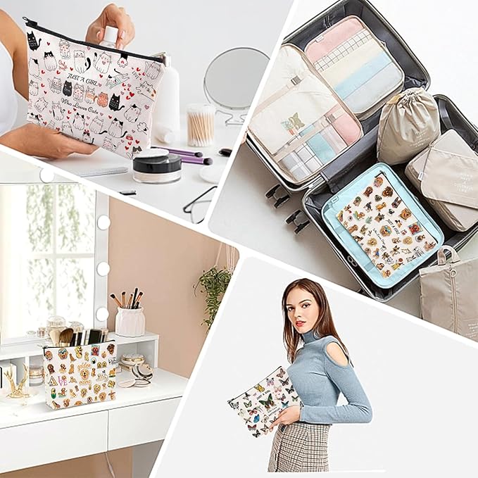 Cat Makeup Bags, Cat Lover Gifts for Girls Women, Cute Cosmetic Bag Birthday Christmas Gifts for Her, Sister, Daughter, Women