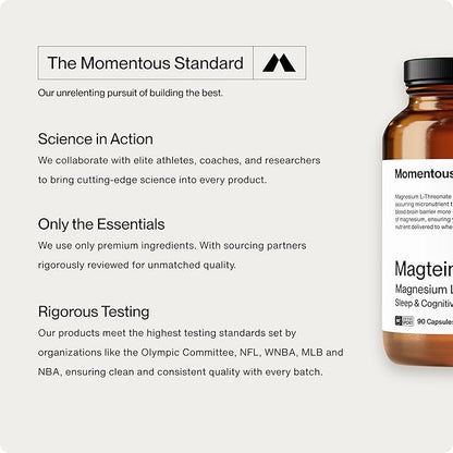 Momentous Magtein Magnesium L-Threonate 145mg - Magnesium Threonate Supplement for Cognitive Function & Rest Support - Magnesium L Threonate Capsules, 30 Servings (Package May Vary)