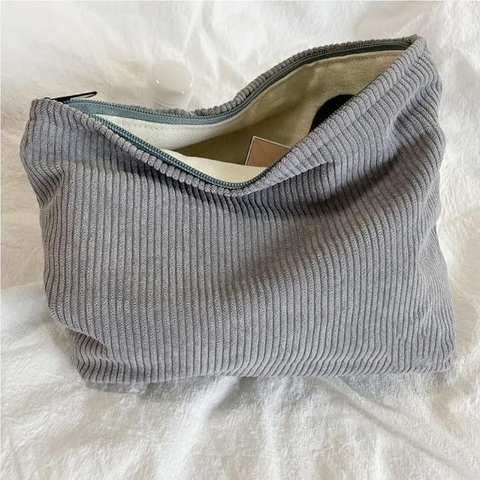 Cosmetic Bags for Women Makeup Bag Large Capacity Purse Travel Toiletry Zipper Storage Pouch Make up Brushes Organizer for Gifts (Corduroy, light grey)