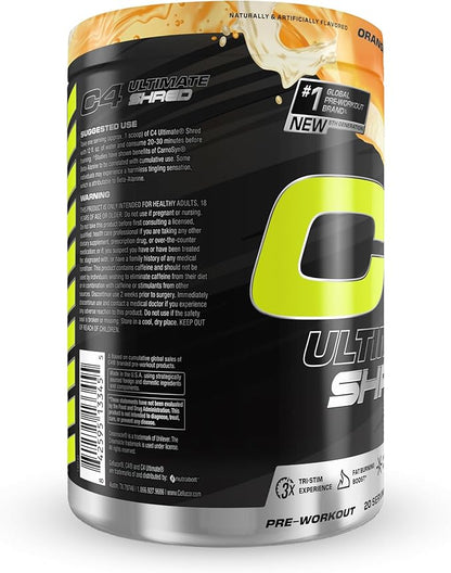 Cellucor C4 Ultimate Shred Pre Workout Powder, Metabolism Supplement with Cayenne Extract+300mg Caffeine+TeaCrine+Dynamine - Orange Creamsicle, 20 Servings