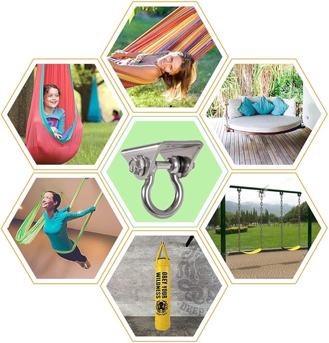 Set of 2 Heavy Duty 180° Swing Hangers, Stainless Steel Swing Hook for Ceiling Wooden Porch Swing Hanging kit Playground Gym Rope Boxing Bag Hammock Chair Yoga Swing Mount 1000 lb Capacity