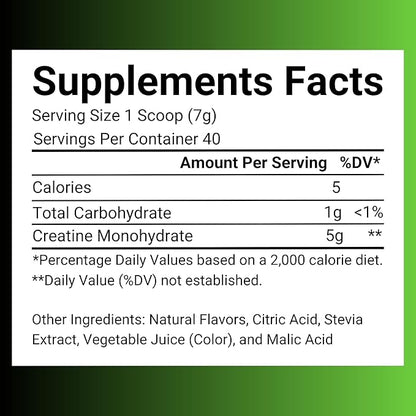 Creatine Monohydrate – 5g Creatine Monohydrate Powder – Advanced Creatine for Women and Men – Bulk Supplements Creatine – Delicious Fruit Punch Flavor – 9.8oz (40 Servings, Sour Apple)