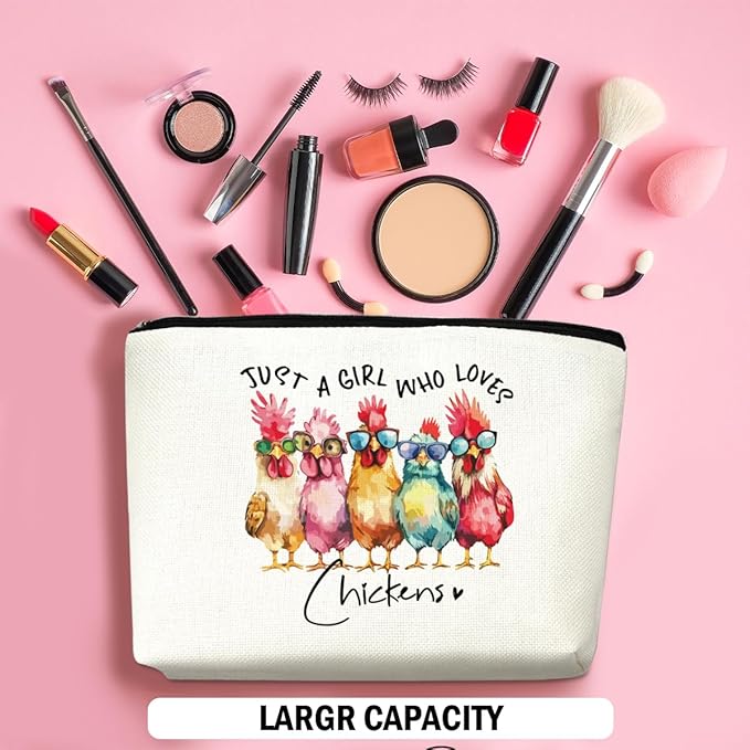 Chicken Gifts Makeup Bag, Chicken Lover Gifts for Women Girls Friends Christmas Birthday Friendship, Animal Lovers Cosmetic Bag Travel Organizer Bags Makeup Pouch