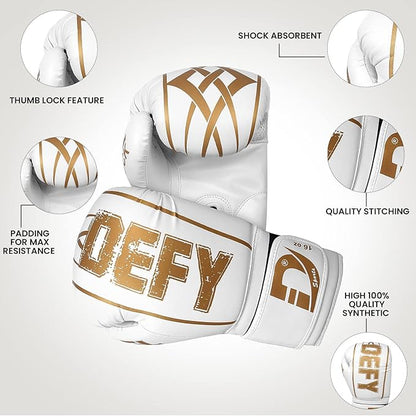 DEFY Boxing Gloves for Men & Women - Premium Quality Synthetic Leather Boxing Gloves for Training - Perfect for Punching Heavy Bags, Sparring, & Fighting Gloves