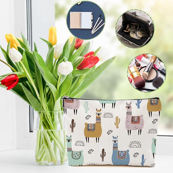 Llama Gifts Makeup Bag Cute Alpaca Cosmetic Bag Alpaca Llama Themed Gifts for Women Girls Friend Daughter Animal Lover Gifts Travel Organizer Zipper Pouch Graduation Birthday Friendship Gifts