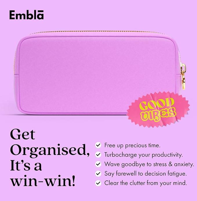 Embla Makeup Bag Travel Cosmetics Pouch and Toiletry Bag, Nylon Zipper Pouch Purse, Cute Make Up Organizer Storage Tote for Women Girls, Waterproof Travel Skincare Case, Small Makeup Bags, Plum