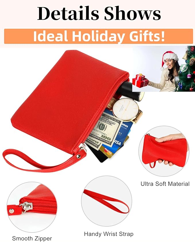 Small Makeup Bag for Purse Mini Cosmetic Pouch Zipper Little Wristlet, Tiny Make Up Organizer Lipstick Feminine Product Car Change Coin Holder for Women Handbags, 8 x 5 Clutch Phone Wallet,1 Red