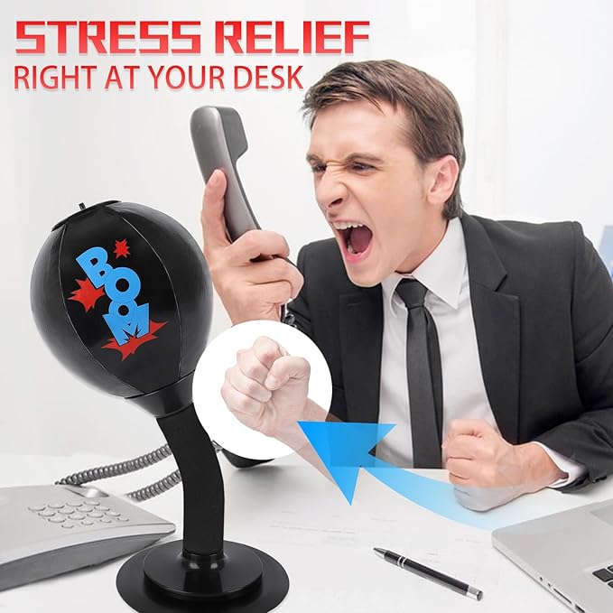 Desktop Punching Bag, Heavy Duty Stress Relief Boxing Bag for Kids, Teenagers, Adults, Strong Suction Fun Speed Bag for Office and Home, Anger Management Toys for Coworkers and Friends