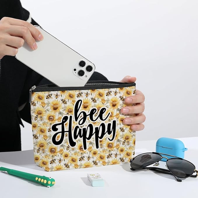 ZHAMEN Bee Decor Makeup Bag Bee Gifts Sunflower Decor Makeup Pouch Inspirational Gifts for Women Birthday Christmas for Women Friends Mom Daughter Sister Cosmetic Travel Bag