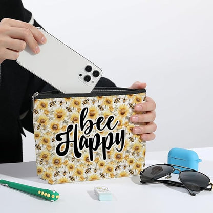 ZHAMEN Bee Decor Makeup Bag Bee Gifts Sunflower Decor Makeup Pouch Inspirational Gifts for Women Birthday Christmas for Women Friends Mom Daughter Sister Cosmetic Travel Bag