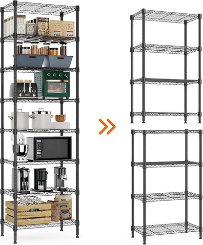 8 Tier 2000 lbs Storage Rack Metal Wire Shelving Unit, Storage Standing Shelf Organizer for Laundry Bathroom Kitchen Pantry Closet Garage Basement Utility Room, Black 13.8" D x 23.6" W x 79.5" H