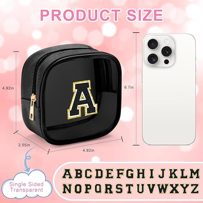 YOOLIFE Initial Makeup Bag Travel Toiletry Bag, Clear Makeup Bag Car Accessories For Women Clear Makeup Bags With Zipper Girlfriend Teacher 13 Year Old Girl Gifts Daughter Girl Gifts Mini Black H