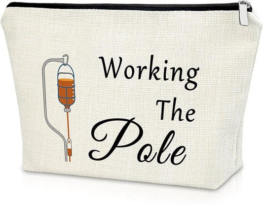 Sazuwu Nurse Practitioner Gifts for Women Funny Makeup Bag Nurse Appreciation Week Gifts Working the Pole Thank You Graduation Birthday Cosmetic Travel Bag