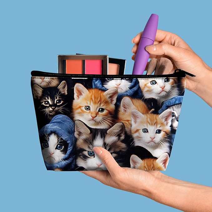 Women Cat Makeup Bag, Funny Animal Cosmetic Pouch for Teens Girls Big Capacity Cosmetic Bags for Travel Essentials