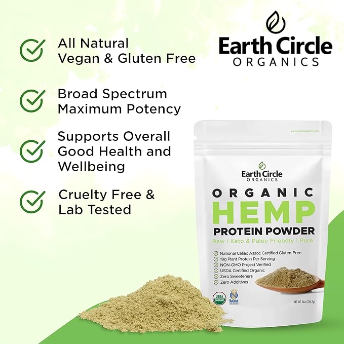 Organic Hemp Protein Powder, Lab Tested 100% Gluten Free, Plant Based & Vegan Raw Protein Powder - Perfect for Keto, Meal Replacement Shakes, Pre-workout and Post Workout (8oz, Pack of 1)