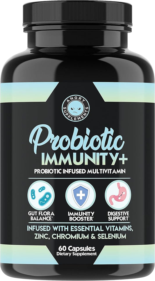Probiotic Immunity Supplement – Probiotic Infused Multi-Vitamin with Zinc, Chromium, Selenium & Essential Vitamins – Supports Healthy Gut Flora, Digestive Health, and Immune System (1-Bottle)