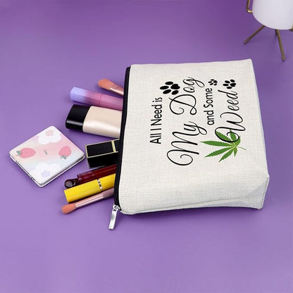 Sazuwu Dog Lover Gifts for Women Weed Makeup Bag Friendship Gifts for Friend Female Cosmetic Bag Animal Lovers Dog Mom Birthday Gifts Christmas Travel Pouch