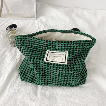Cosmetic Bags for Women Makeup Bag Large Capacity Purse Travel Toiletries Zipper Storage Pouch Make up Brushes Organizer for Gifts (Houndstooth, Green)