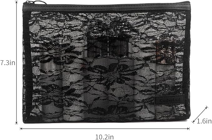 fashion portable cosmetic bag,Visible large capacity Nylon storage bag, for Business Travel bath, Unisex (black 3pcs set) (purpose made lace zippered cosmetic bag)