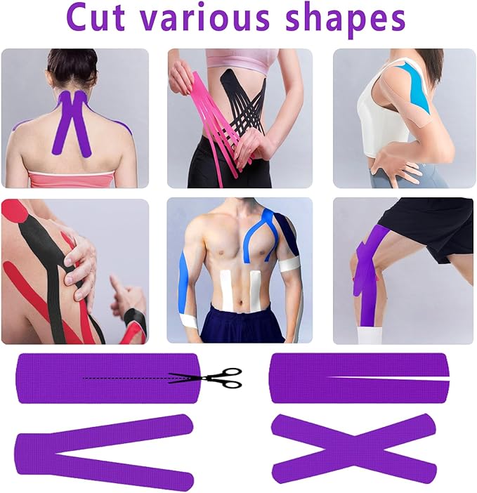 Kinesiology Tape Pro 5 Rolls, 2 Inch High Elasticity Sports Tape Therapeutic Pain Relief–Physio Tape for Muscle Recovery & Joint Support, Waterproof & Hypoallergenic & Breathable–Purple