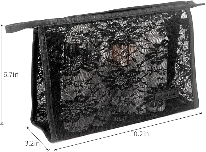 fashion portable cosmetic bag,Visible large capacity Nylon storage bag, for Business Travel bath, Unisex (black 3pcs set) (purpose made Lace Mesh triangular zippered cosmetic bag)