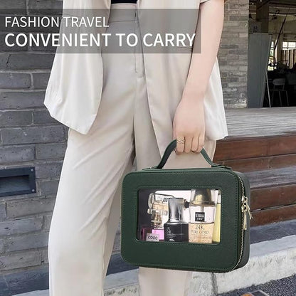 Clear Makeup Bag for Women Waterproof Travel Makeup Case Portable Cosmetic Case Toiletry Bag Car Organizer with Zipper (X/Green, L)