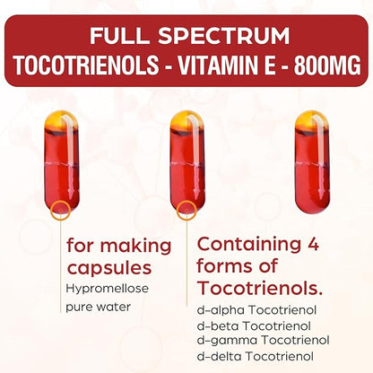 Tocotrienol Supplement Full Spectrum, Cutting-edge Fusion Technology, Tocotrienol Vitamin E-Tocotrienols 800mg,Powerful Antioxidant,Cardiovascular,Highest Absorption Rate - 60 Liquid-Filled Capsules