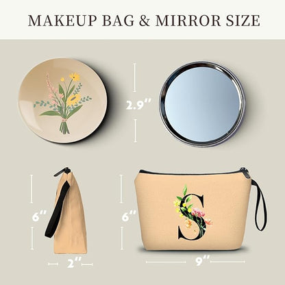 SEAMOON Women Birthday Unique Bride to be Bridal Shower Initial Gifts for Mom Sister Friend Her Teacher Aunt Makeup Cosmetic Bag with Mirror Mothers Day Christmas Graduation S