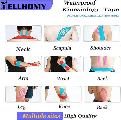 Kinesiology Tape Precut-20 Strips| [10in x 2in] Elastic Breathable Athletic Tape for Joints Support & Muscle Pain Relief-Cotton Waterproof K Taping Sports Tape Perfect for Any Activity (Black)