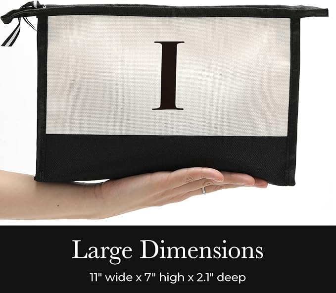 Monogrammed for Women Initial bridesmaid gifts, Personalized monogram Monogram Cosmetic Bag,Travel Makeup Bag Suitable for Wedding weekend Beach Gift for Women Teachers Friends.Pure letters I