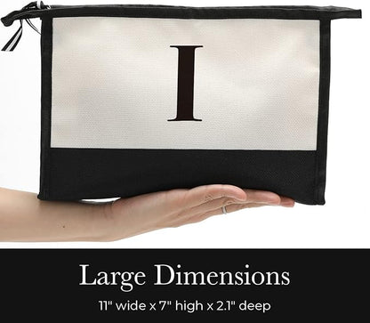 Monogrammed for Women Initial bridesmaid gifts, Personalized monogram Monogram Cosmetic Bag,Travel Makeup Bag Suitable for Wedding weekend Beach Gift for Women Teachers Friends.Pure letters I