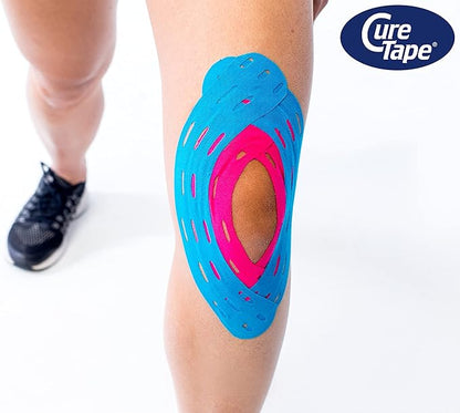 CureTape Sports | Kinesiology Tape for Muscle & Joint Pain | Elastic Therapeutic Tape | Waterproof Athletic Tape | Medical K Tape | 30% Stronger Adhesion | Blue | 2inx16ft | (Pack of 1)