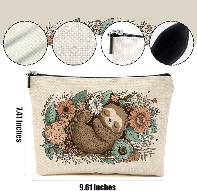 Cute Sloth Makeup Bag Sloth Gifts Cosmetic Bag Sloth Stuff Animal Lover Gifts for Women Girls Friend Daughter Sloth Gift Travel Organizer Zipper Pouch Graduation Birthday Friendship Gifts
