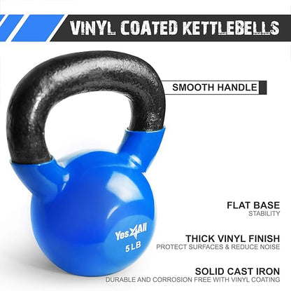 Yes4All Kettlebell Set Vinyl Coated Weights Combo for Full Body Workout Equipment Push up, Grip Strength Training, Dumbbell Weights Exercises